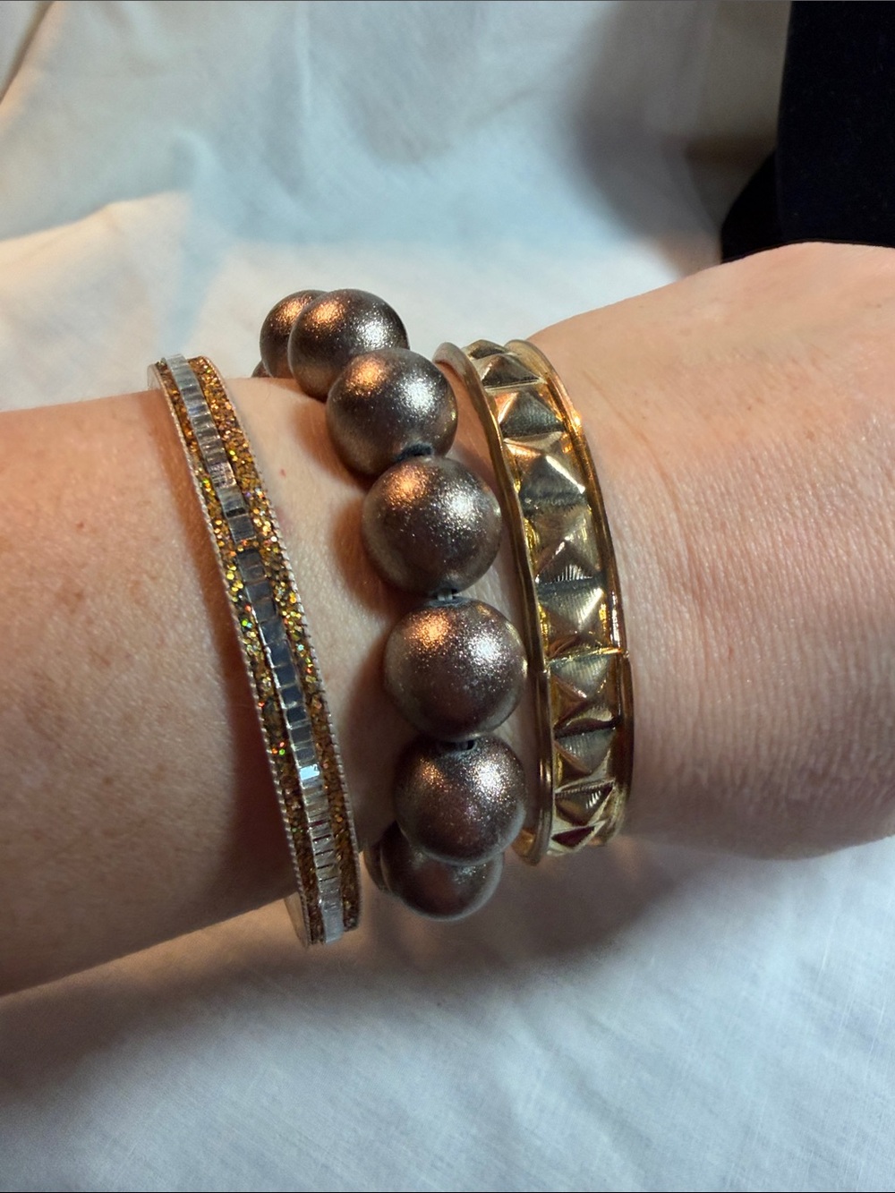 Mixed Metallic Bracelet Set — Gold and Metallic Gray Layering Bracelets